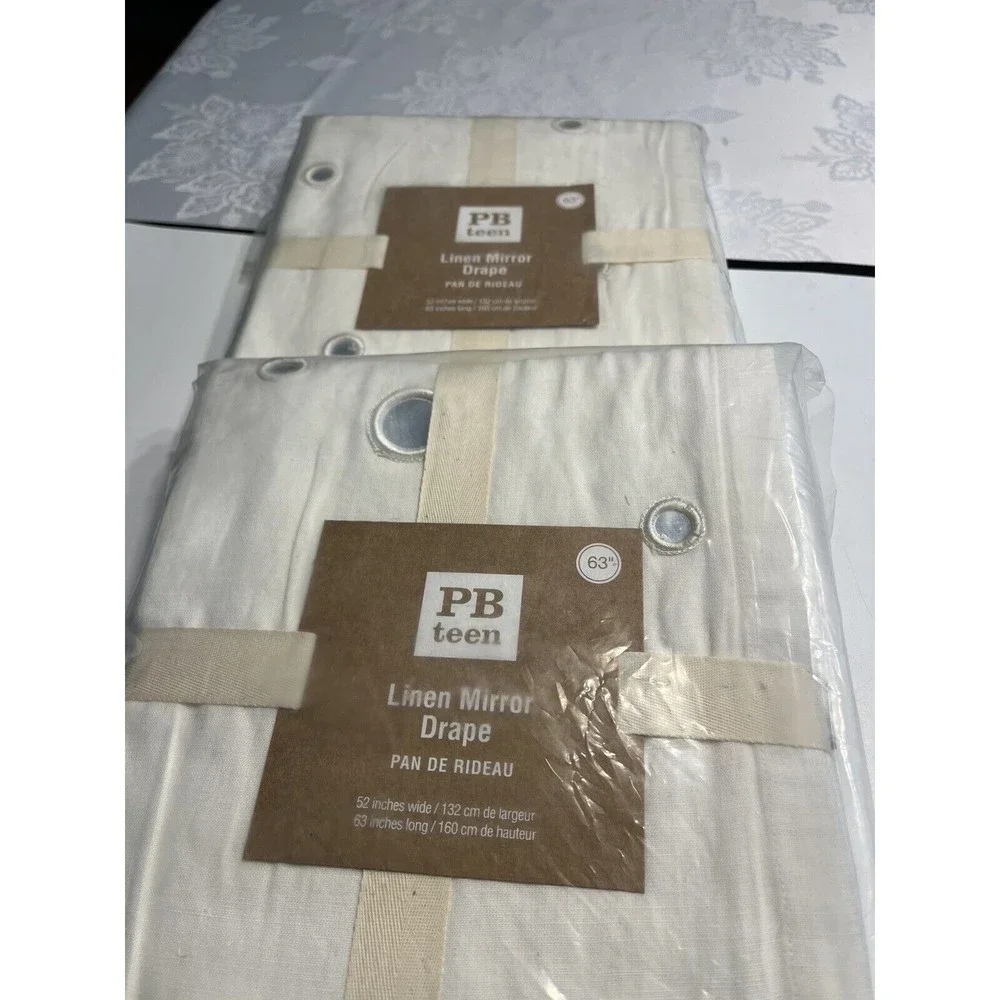 NWT - Pair of Pottery Barn Teen Ivory Cream Linen Mirror Drape 63” L x 52” W